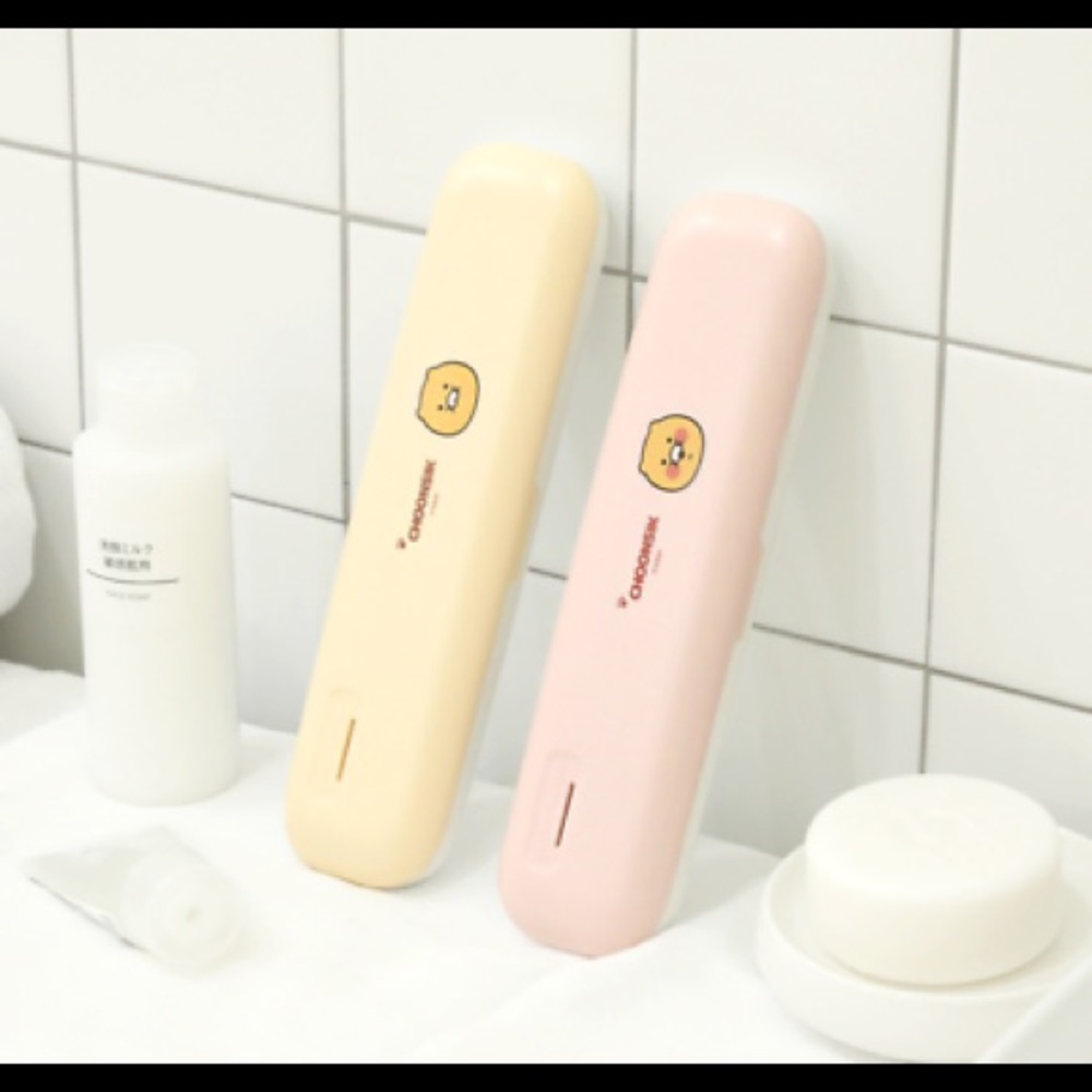 NWT KAKAO FRIENDS CHOONSIK UV TOOTHBRUSH SANITIZER CASE PALE ORANGE